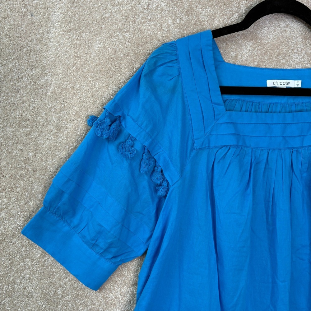 NWT CHICO'S Cotton Voile Top Women's 2 Size 12 Large Blue Boho Summer - Picture 2 of 8